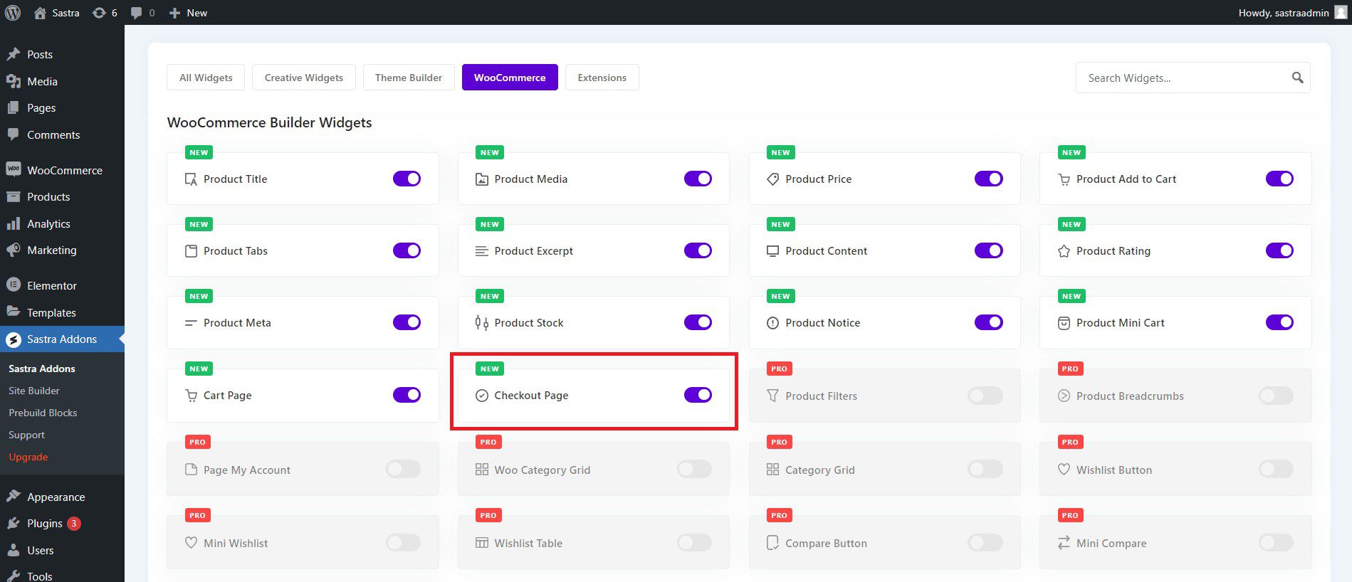 Enable Checkout Page widget in Spexo Addons widget settings