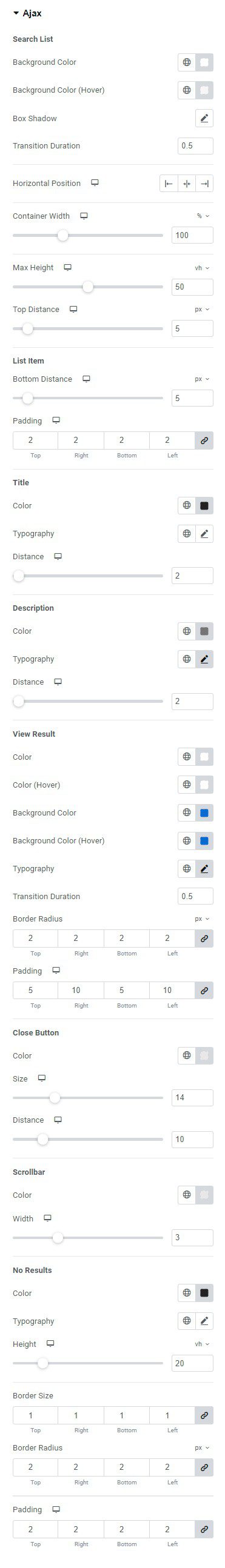Search Form widget elementor
