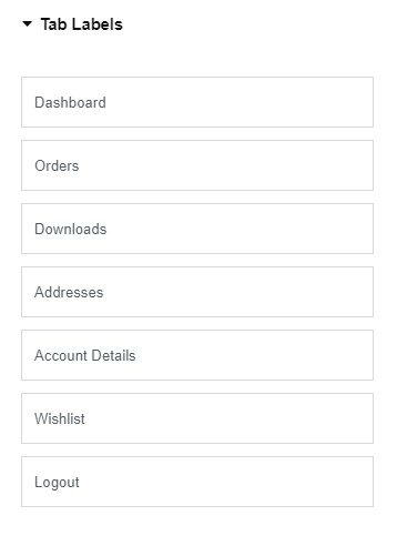 My Account Page tab label settings in Elementor