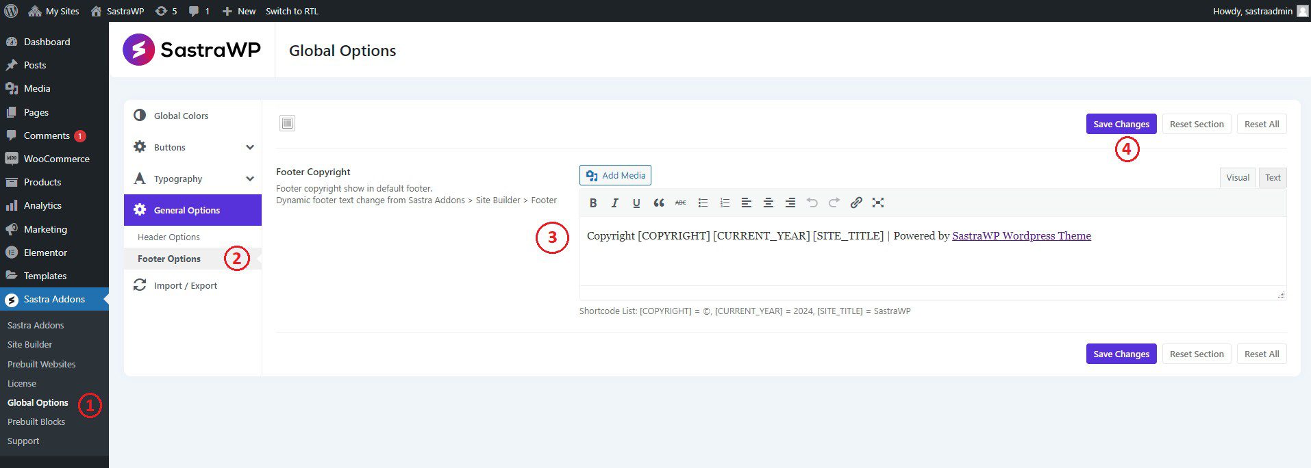 Customize Footer Spexo Elementor Addons
