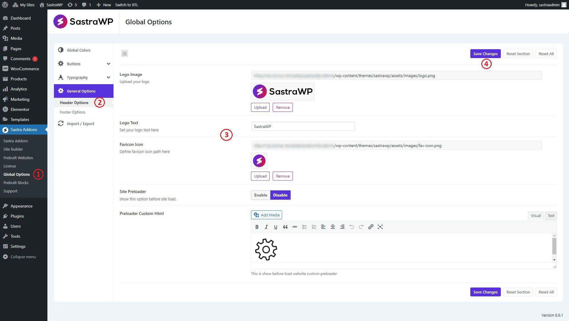 Header global options Spexo addons