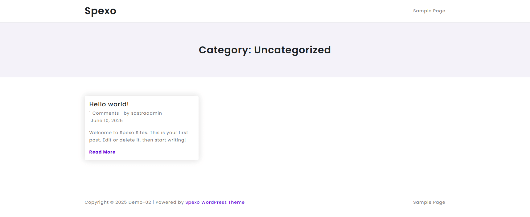 Default theme archive page layout without Spexo Addons Site Builder customization