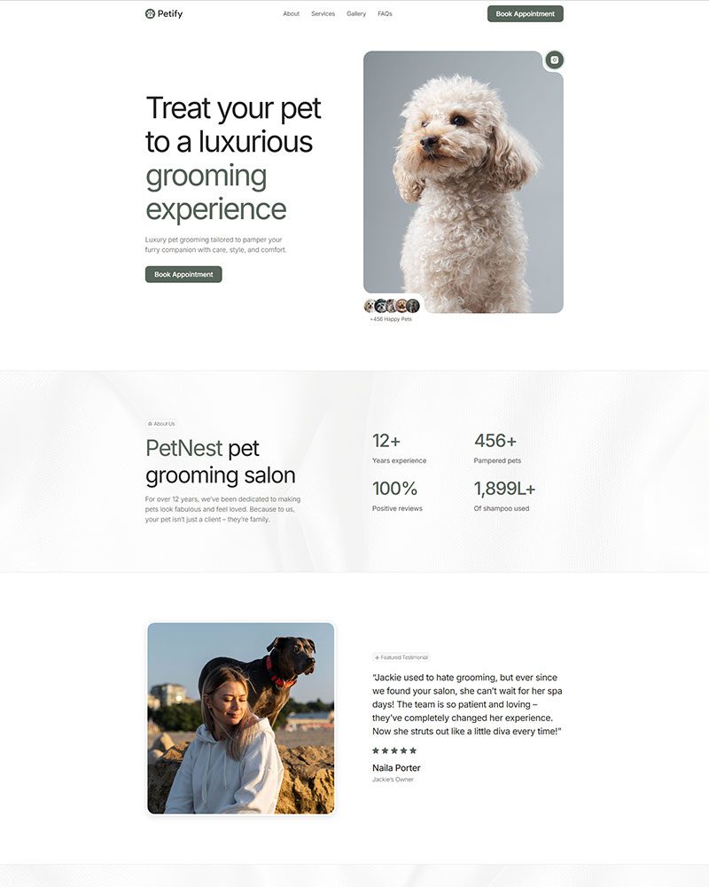 Free Pet Grooming Elementor Template for Pet Care Websites